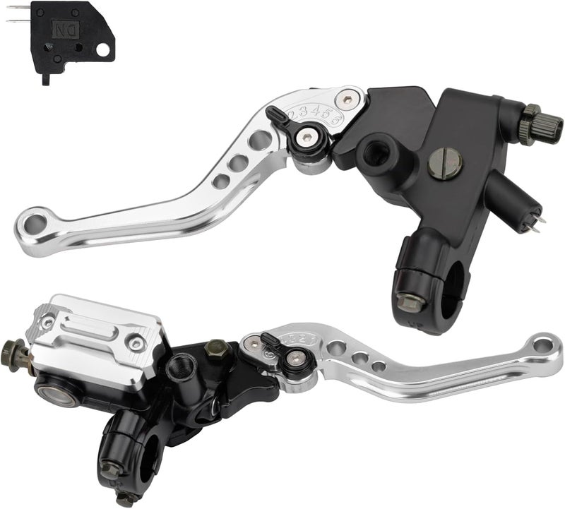 RIDLOG Universal CNC Motorcycle 7/8" 22mm Handlebar Brake Master Cylinder Clutch Lever, Dirt Bike Mini Bike Brake Lever, Brake and Clutch Lever Set Fit for Honda Kawasaki Suzuki Yamaha (Silver) - Image 1